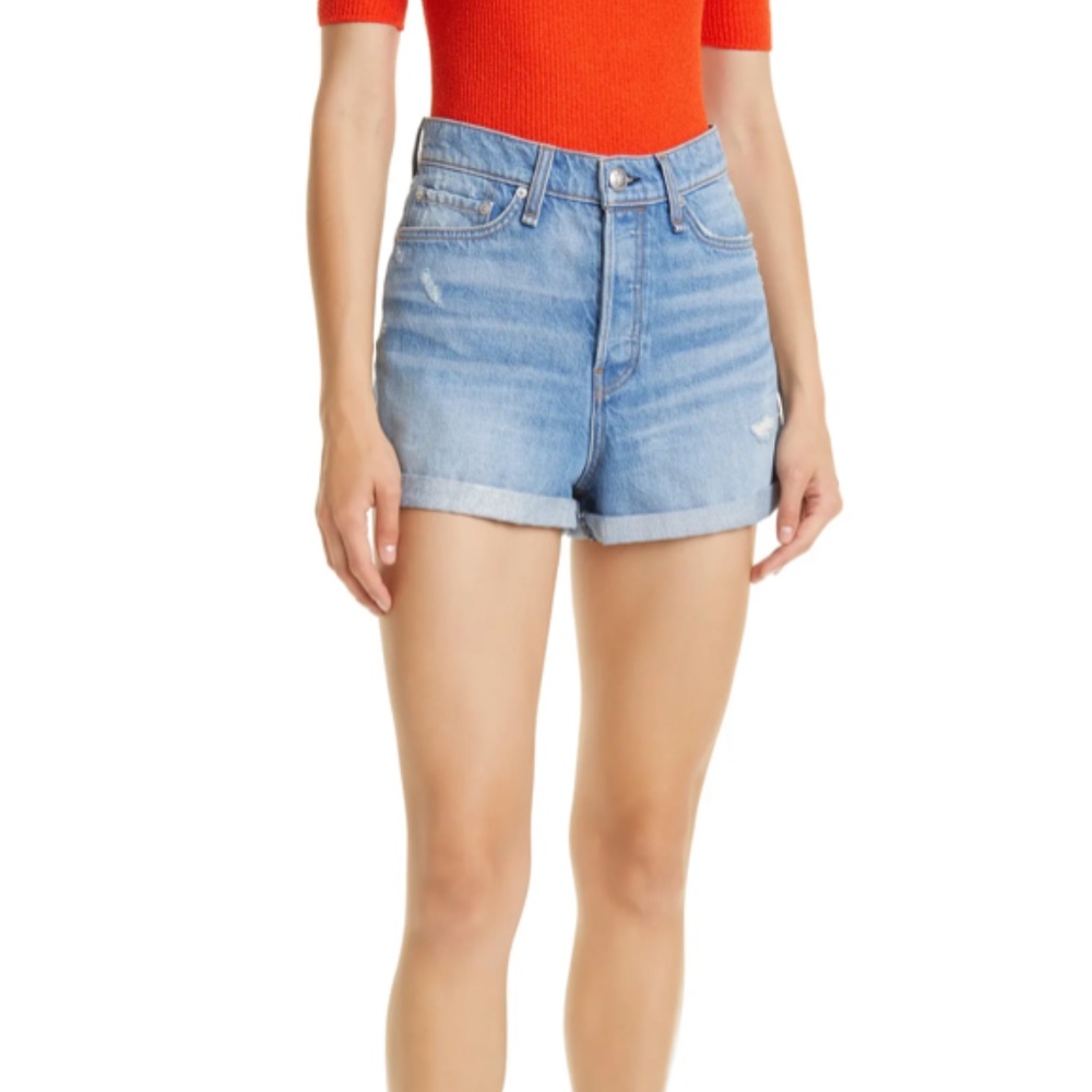 rag & bone Maya Distressed High Waist Cuffed Denim Shorts